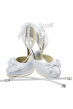 White Ankle Strap Beading High Heel Women Shoes With Bow-Knot S6