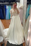 Half-SleevesA-Line Off White Custom Made V Neck Satin Long Prom Dress OK1237