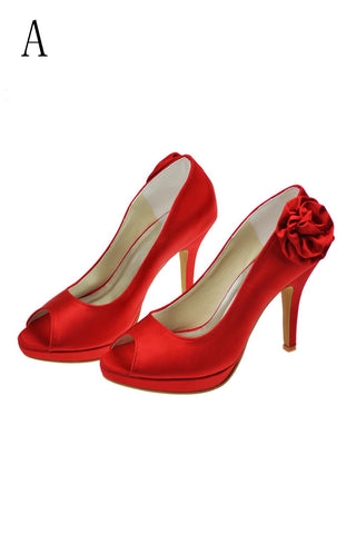 Beautiful Light Red Peep Toe High Heel Wedding Shoes S69