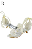 Pretty Pink Lace Up Low Heel Handmade Sandals With Flower S73