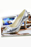 Sequin High Heel Peep Toe Wedding Shoes With Bow S9