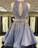 Stylish Two Piece A-Line Jewel Sleeveless Short Homecoming Dress With Beading OK432