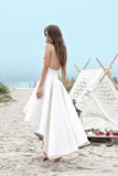 Charming Spaghetti Straps V Neck Long High Low Wedding Dress,White Short Homecoming Dress OK408