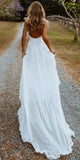 Boho Chiffon A-line V-neck Lace Spaghetti Straps Beach Wedding Dresses Bridal Dress OK1680