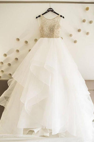 Simple A-line Tulle Wedding Dresses, Cheap Long Prom Dress OKC69