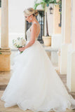 Simple A-line Tulle Wedding Dresses, Cheap Long Prom Dress OKC69