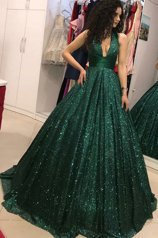 Shinny Green Sequined Ball Gown Cheap Prom Dress, Quinceanera Dress OKH73