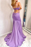 Simple Lilac Mermaid Long Prom Dresses With Side Slit, Formal Evening Gowns OK1727