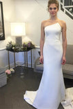 Simple Mermaid Ivory Strapless Wedding Dresses With Train, Wedding Gown OK1808
