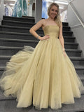 Simple Strapless A Line Tulle Long Prom Dress Formal Evening Dress OK1062
