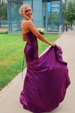 Simple Strapless Mermaid Satin Long Prom Dresses with High Slit Graduation Evening Dresses OK1672