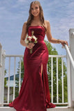 Simple Strapless Mermaid Satin Long Prom Dresses with High Slit Graduation Evening Dresses OK1672