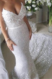 Strapless Stunning Sequined Wedding Dress Sparkly Mermaid Bridal Gowns OK1117