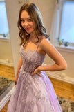 Sweetheart Purple Tulle Lace Appliques Long Prom Dress Formal Evening Dress OK1295