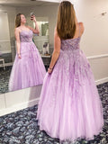 Sweetheart Purple Tulle Lace Appliques Long Prom Dress Formal Evening Dress OK1295