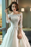 Modest 3/4 Sleeve Off the Shoulder A Line Lace Wedding Dresses OK642