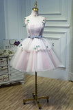 Pink A Line Appliques Homecoming Dress, Short Prom Dress OKN58