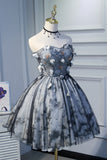 Sweetheart A Line Flowers Homecoming Dress, Short Prom Dress OKN57