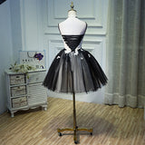A Line Spaghetti Straps Tulle Black Short Homecoming Dresses With Appliques OKN46