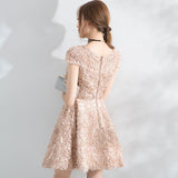 Beautiful A-Line Short Sleeves Mini Lace Homecoming Dresses OKC52