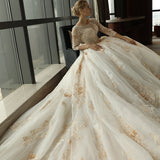 3/4 Sleeve Lace Appliques Tulle Ball Gowns Plus Size Wedding Dress OK639