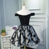 A Line Black Off the Shoulder Homecoming Dresses, Short Prom Dresses OKN69