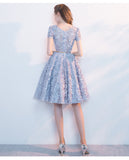 Elegant Lace A-Line Short Light Blue Homecoming Dresses OKC95