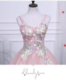Pink A Line Tulle Spaghetti Straps Homecoming Dress With Appliques OKN54