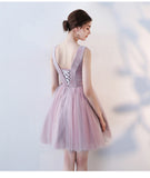 Pink A-Line V Neck Flowers Short Homecoming Dresses,Mini School Dress OKC63