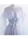 Princess Tulle Jewel Floor-length Prom Dress With Lace Appliques OKU60