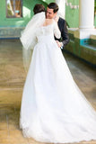 Tulle A-line Off-the-Shoulder 3/4 Sleeves Wedding Dresses, Bridal Gown OK1903