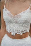 Two Pieces Lace Appliques Spaghetti Straps Wedding Dresses, A Line Tulle Bridal Gown OK1764