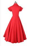 Modest Red High Neck Vintage Dress With Short Sleeves V13