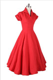 Modest Red High Neck Vintage Dress With Short Sleeves V13