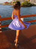 Simple V Neck Short Purple Prom Dresses with Pocket, Lavender Homecoming Dresses OK1741