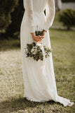 Simple A-line Chiffon Wedding Dress V Neck Long Sleeves Bohemian Bridal Dress OKV58