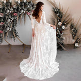 Vintage Lace A-line 3/4 Sleeves Wedding Dress Elegant Backless Boho Bridal Dress OKW13