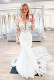 Beautiful Long Sleeves Mermaid Lace Long Wedding Dress Elegant Bridal Dress OK1058