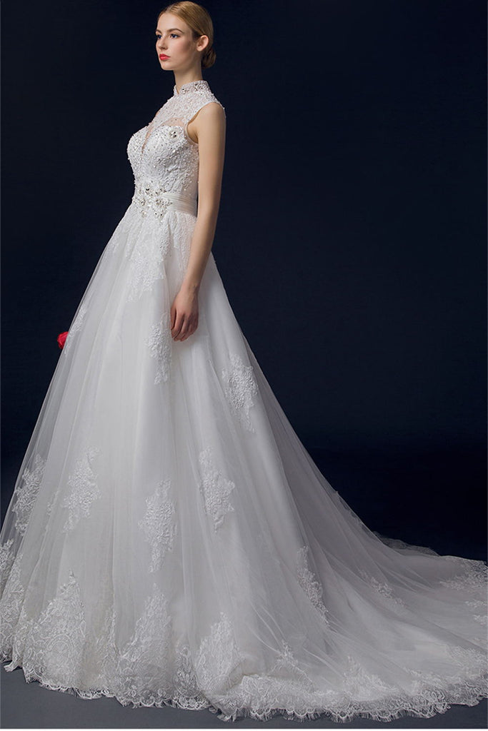 Beautiful Handmade Long Lace Beading Wedding Dresses W13