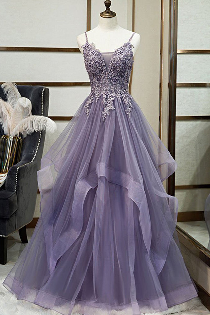 Beautiful Spaghetti Straps Lace Appliques Long Prom Dress Evening Dress OKR49
