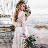 A-line Lace Long Sleeves Wedding Dress Long Pregnant Women Maxi Gown OKV30