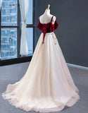 Women Burgundy Velvet Top A-line Spaghetti Straps Elegant Prom Dress Event Dress OKV1
