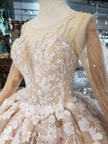 Princess Long Sleeves Ball Gown Wedding Dress, Floral Appliques Wedding Gown OKJ95