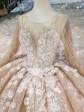 Princess Long Sleeves Ball Gown Wedding Dress, Floral Appliques Wedding Gown OKJ95