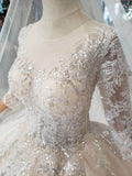 Elegant Scoop Ball Gown Wedding Dress, 3/4 Sleeves Wedding Gown OKJ97