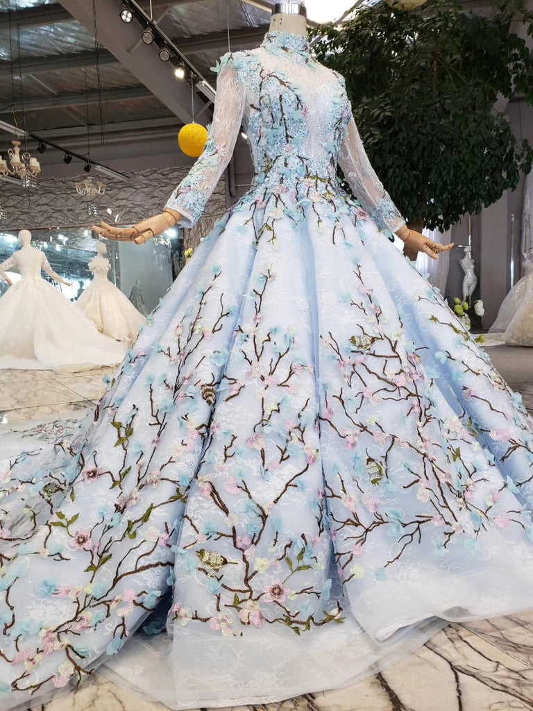 Stunning Light Blue Ball Gown Wedding Dress, Quinceanera Dresses OKJ98