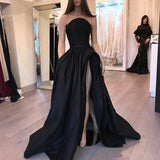 New Arrival Simple Black Strapless Prom Dress Modest Evening Dress OD91
