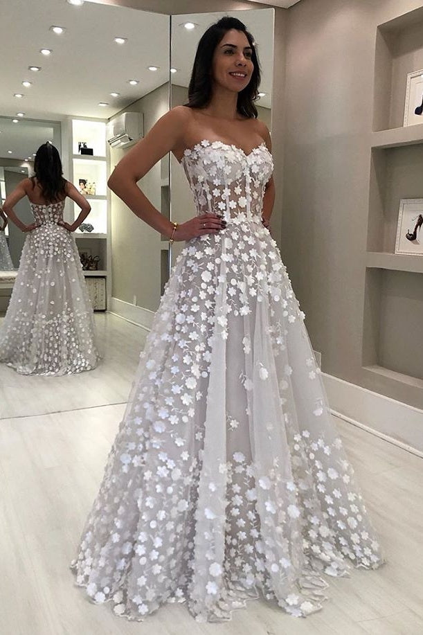 Elegant Sweetheart White A-line Floor Length Beach Wedding Dress Bridal Dress OK923