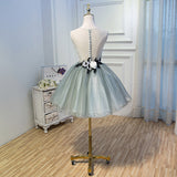 Simple Scoop Necking Short Lace Tulle Homecoming Dress Party Dress OK917