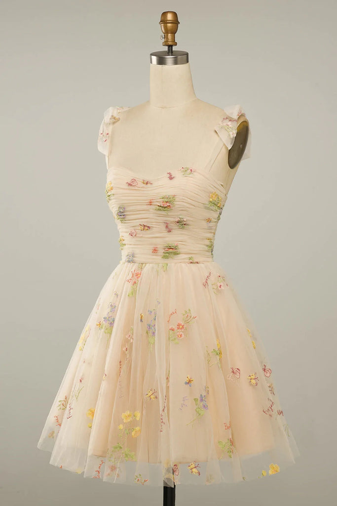 Cute Sweetheart A Line Short Homecoming Dress with Floral Embroidery OK1682